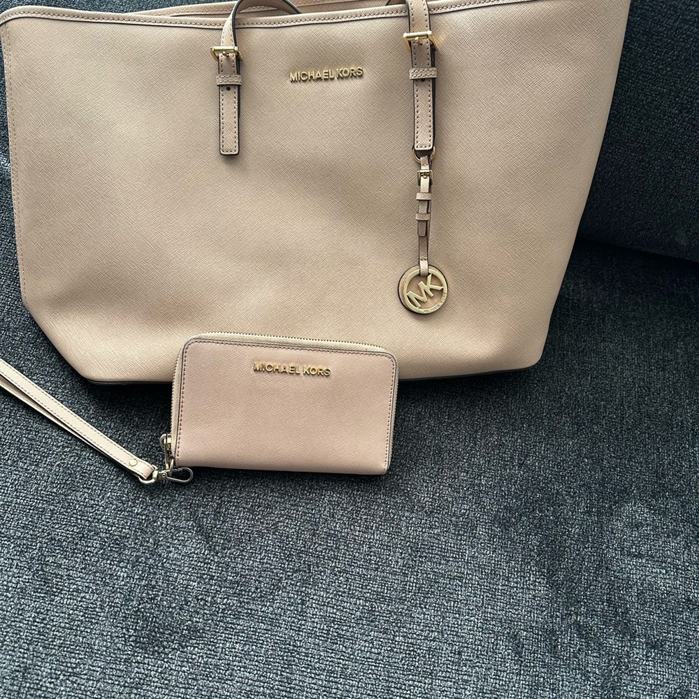 Michael Kors Tan Tote and Wallet Set